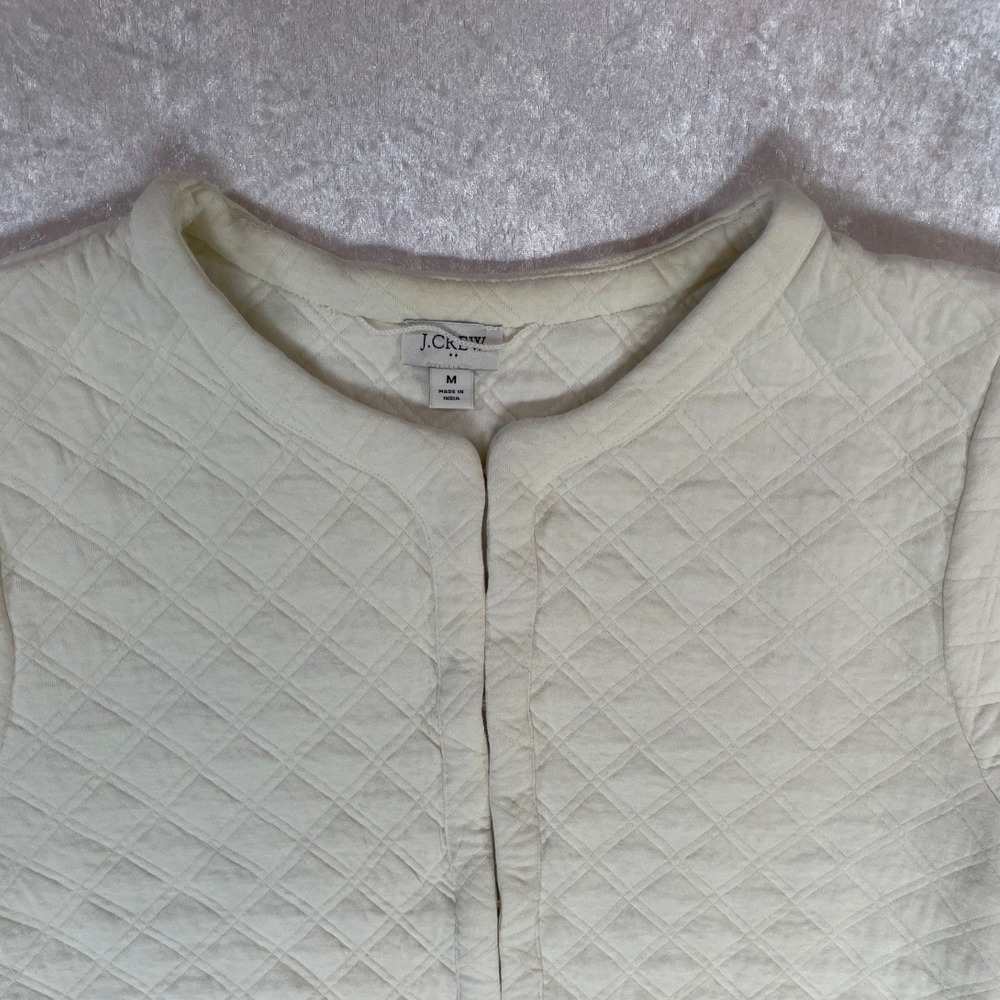 J Crew Quilted Cardigan Women Medium Ivory EUC Diamond Snap Front Jacket